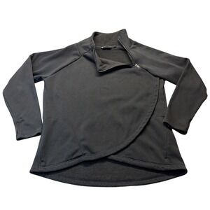 Athleta Womens XL Black Asymmetrical Zip Fleece Pullover Tulip Hem Thumbholes